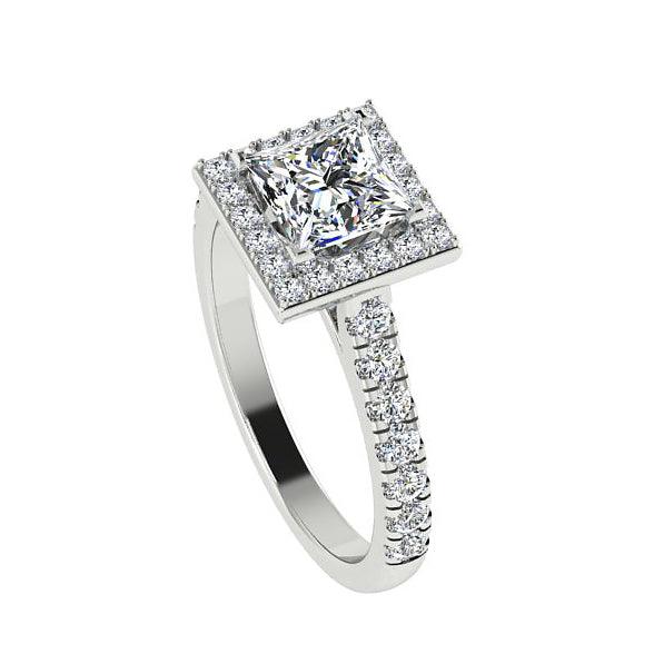 Princess Cut Diamond Square Halo Ring 18K Gold - Thenetjeweler