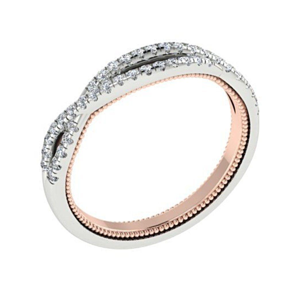 Two Tone Criss Cross Diamond Semi Eternity Ring 18K White and Pink Gold - Thenetjeweler