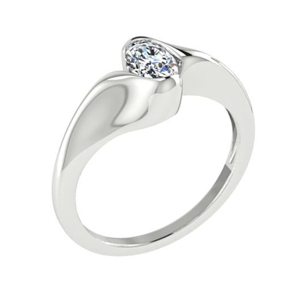 Oval Diamond Twist Band Ring 14K White Gold Setting - Thenetjeweler