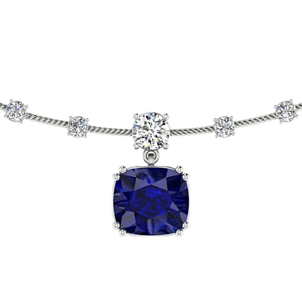 Collier En Or Blanc 18 Carats Avec Diamants Et Saphirs - Bijou Ancien De Qualité Française
