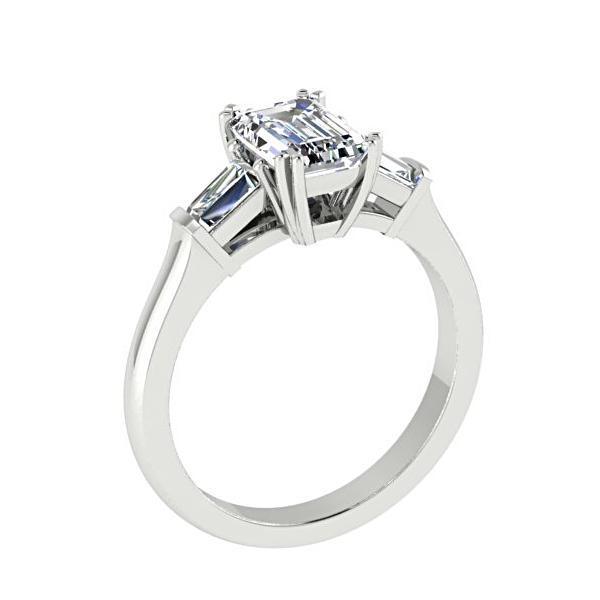 Three Stone Emerald Cut Diamond Engagement Ring 14K White Gold - Thenetjeweler
