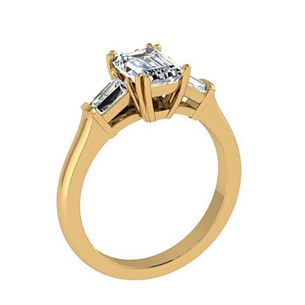 Three Stone Emerald Cut Diamond Engagement Ring 14K White Gold - Thenetjeweler