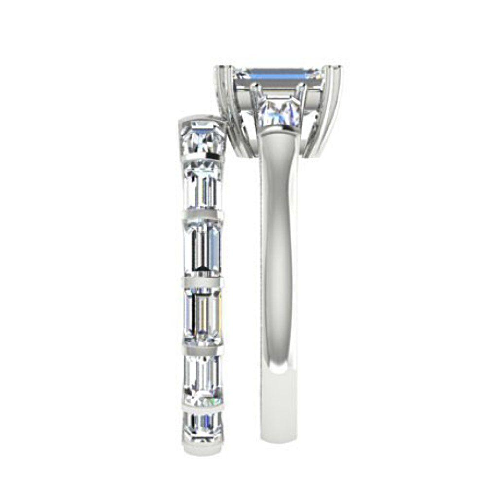 Diamond Baguette Wedding Band and Emerald Cut Engagement Ring Set - Thenetjeweler