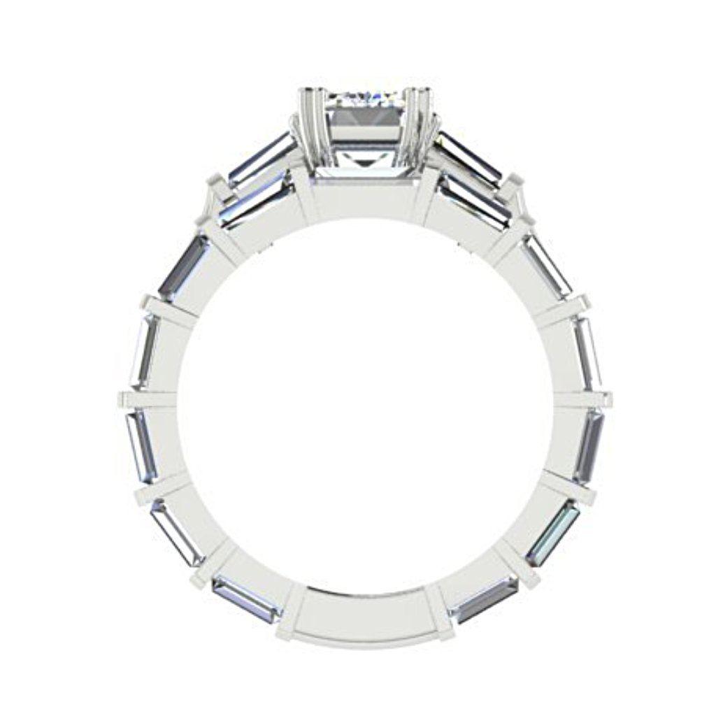 Diamond Baguette Wedding Band and Emerald Cut Engagement Ring Set - Thenetjeweler