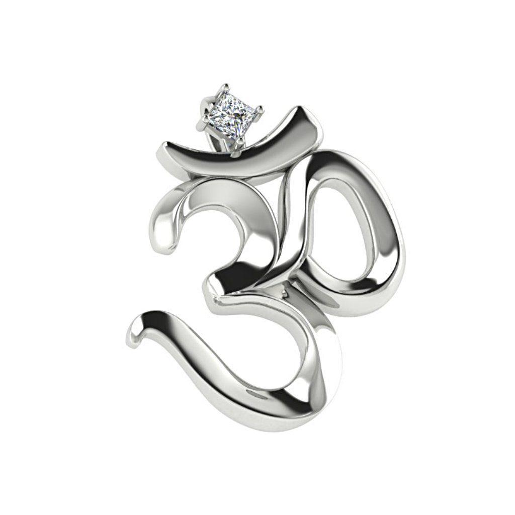 Ohm Pendant Necklace with 0.25 carat Diamond 14K White Gold - Thenetjeweler