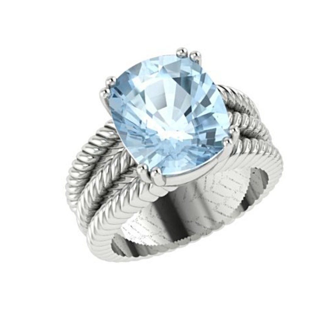 Blue Topaz Cable Coil Band Ring 14K White Gold - Thenetjeweler