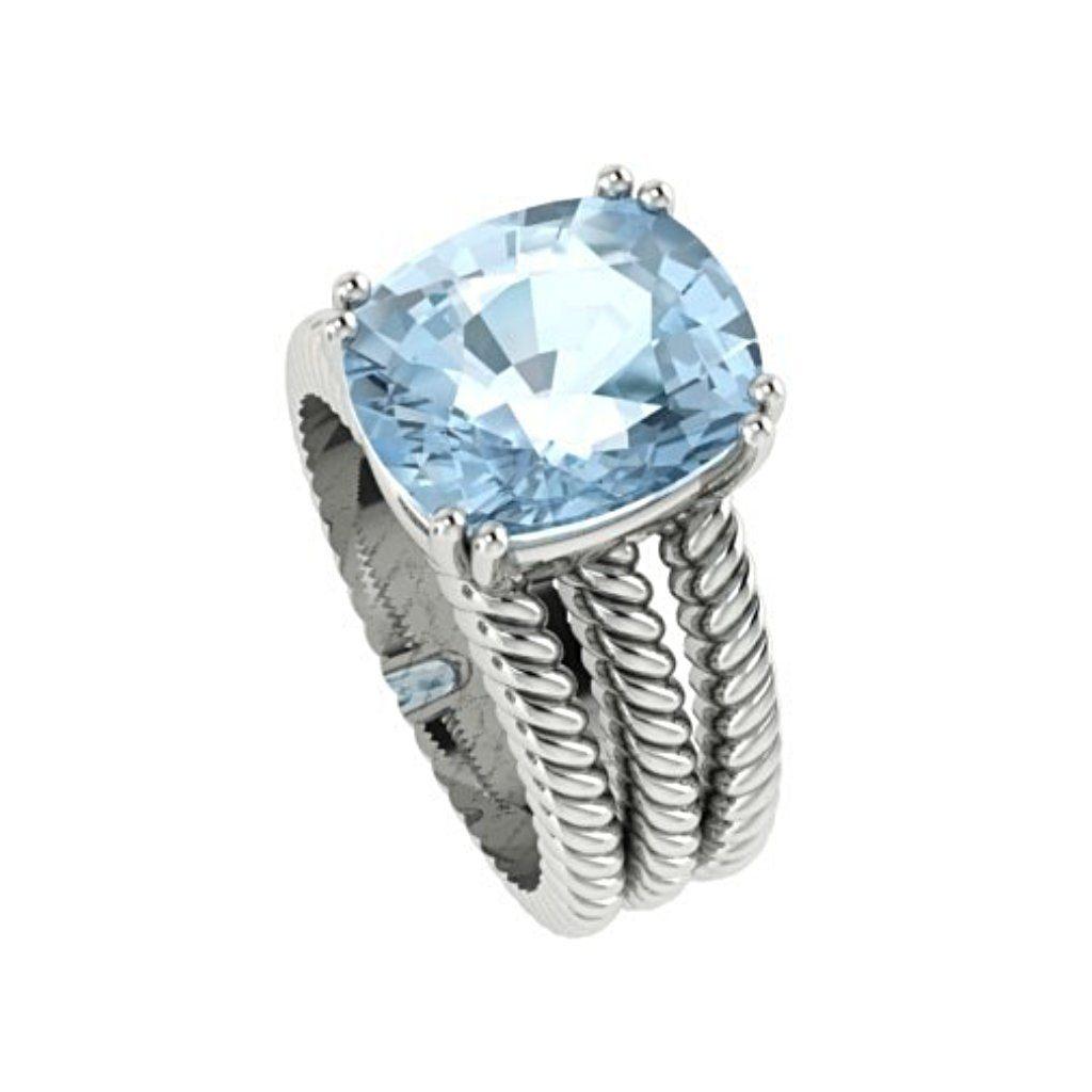Blue Topaz Cable Coil Band Ring 14K White Gold - Thenetjeweler
