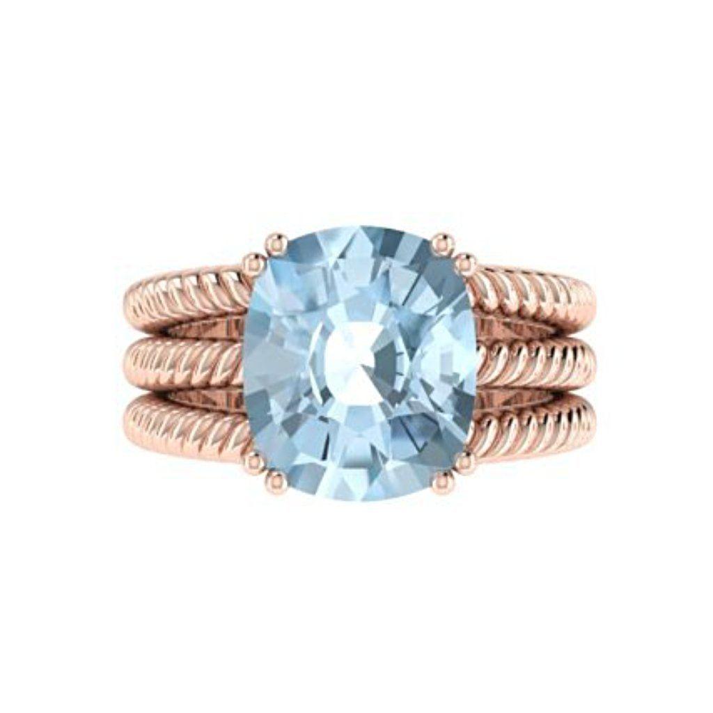 Blue Topaz Cable Coil Band Ring 14K White Gold - Thenetjeweler