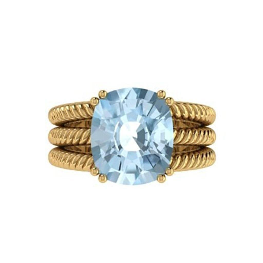 Blue Topaz Cable Coil Band Ring 14K White Gold - Thenetjeweler
