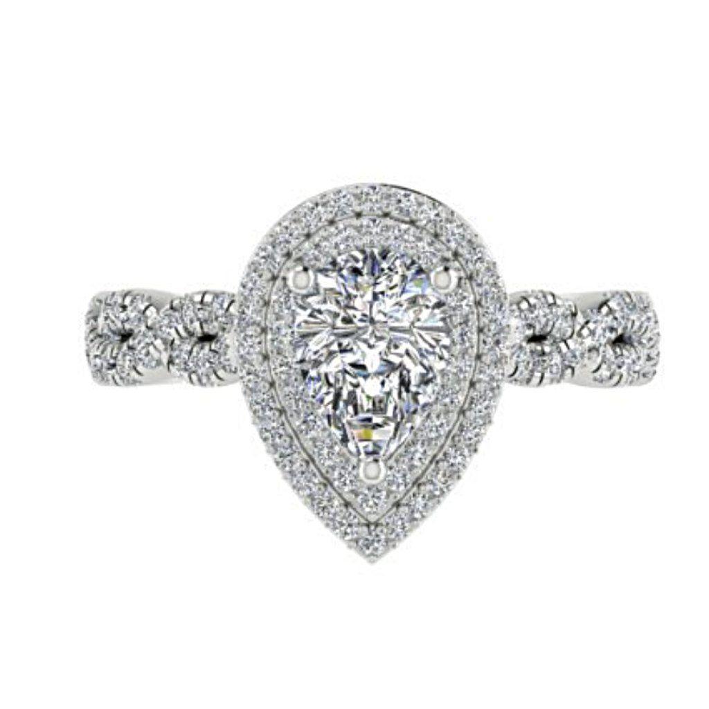 Pear Diamond Double Halo Engagement Ring 18K White Gold - Thenetjeweler