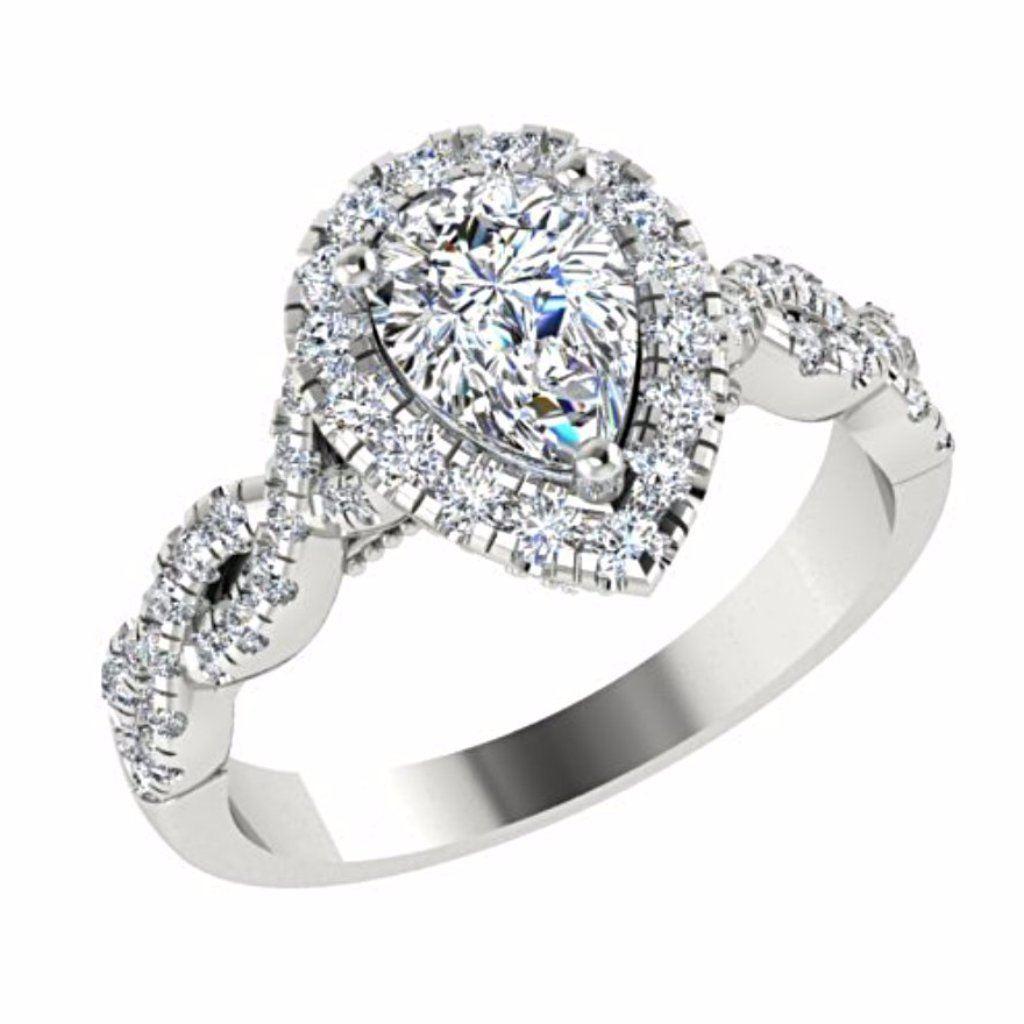 Pear Diamond Halo Engagement Ring 18K White Gold - Thenetjeweler