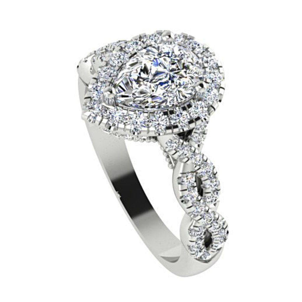 Pear Diamond Halo Engagement Ring 18K White Gold - Thenetjeweler