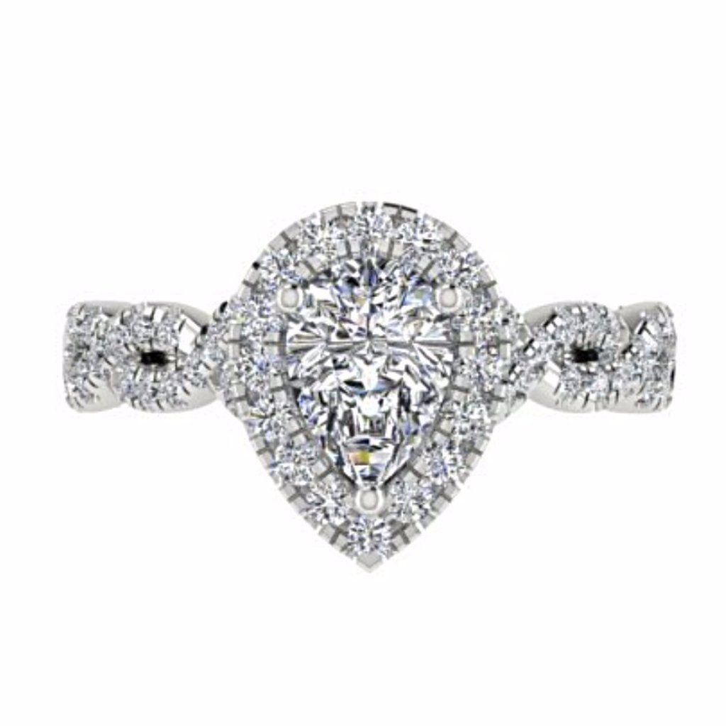 Pear Diamond Halo Engagement Ring 18K White Gold - Thenetjeweler