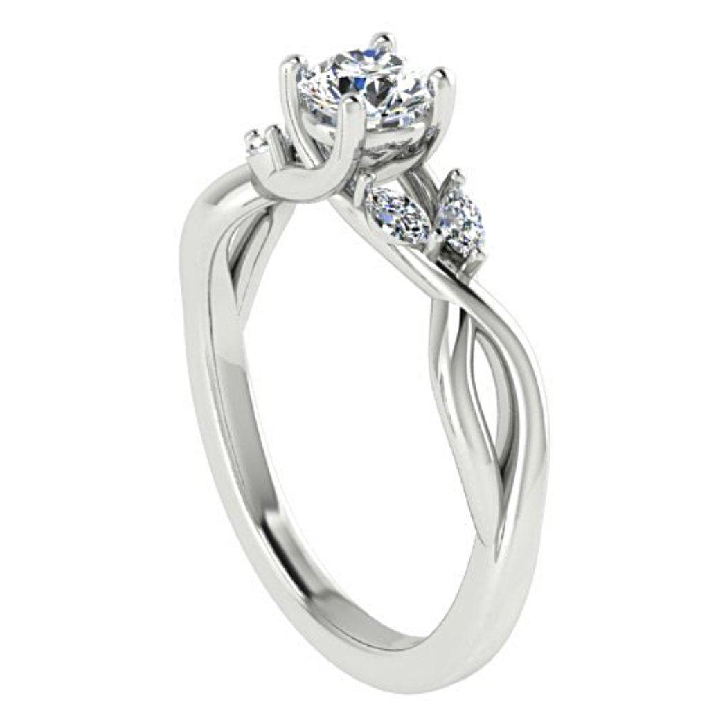 Round and Marquise Diamond Twist Engagement Ring 18K White Gold - Thenetjeweler