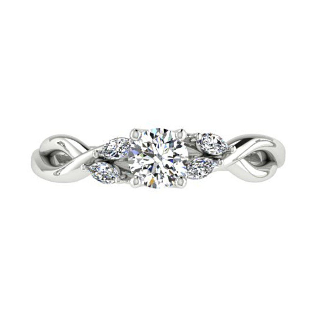 Round and Marquise Diamond Twist Engagement Ring 18K White Gold - Thenetjeweler