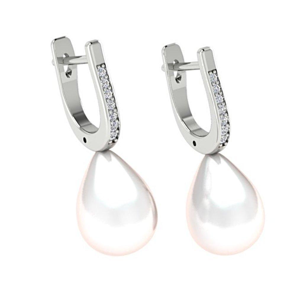 Cultured Pearl and Diamond Drop Earrings 14K Yellow Gold - Thenetjeweler
