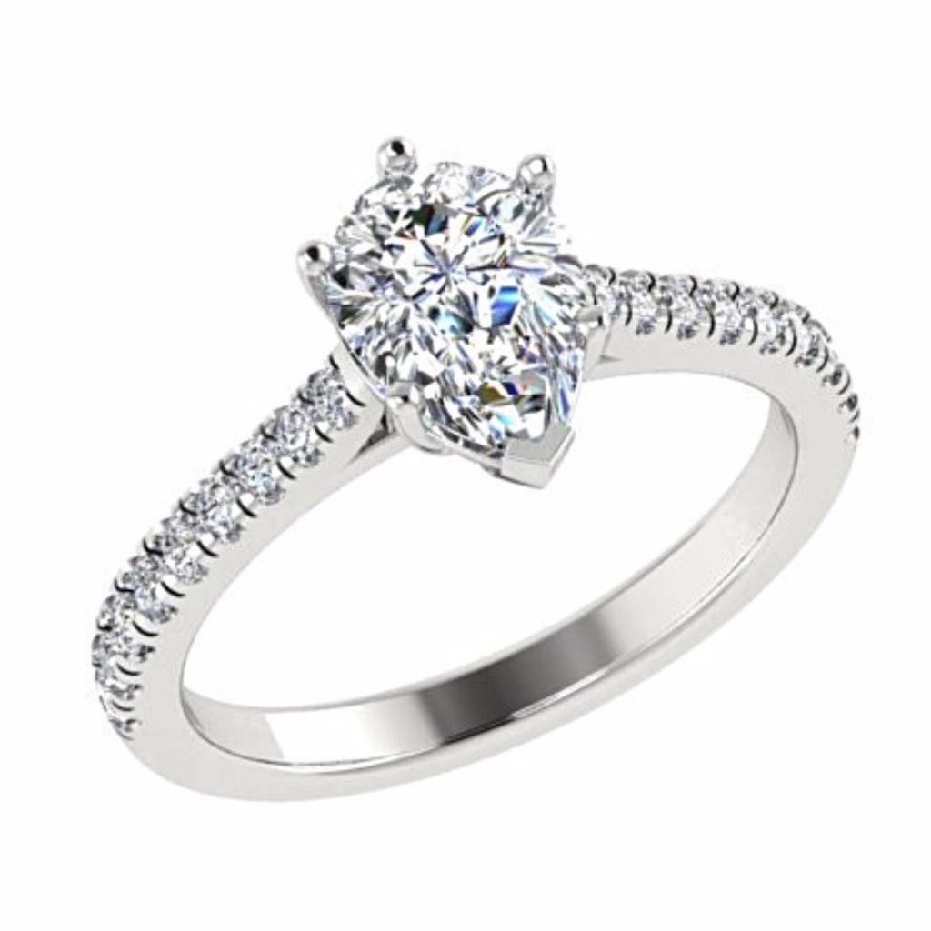 Pear Diamond Engagement Ring with Side Stones 18K Gold - Thenetjeweler