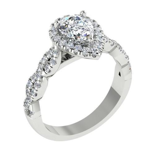 Pear diamond engagement ring with halo 0.55 ct.tw - Thenetjeweler