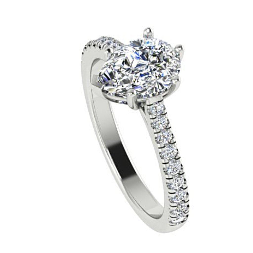 Pear Diamond Engagement Ring with Side Stones 18K Gold - Thenetjeweler