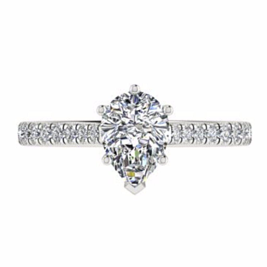 Pear Diamond Engagement Ring with Side Stones 18K Gold - Thenetjeweler