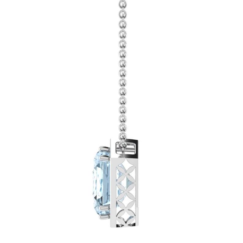 Aquamarine Emerald Cut Diamond Halo Pendant - Thenetjeweler
