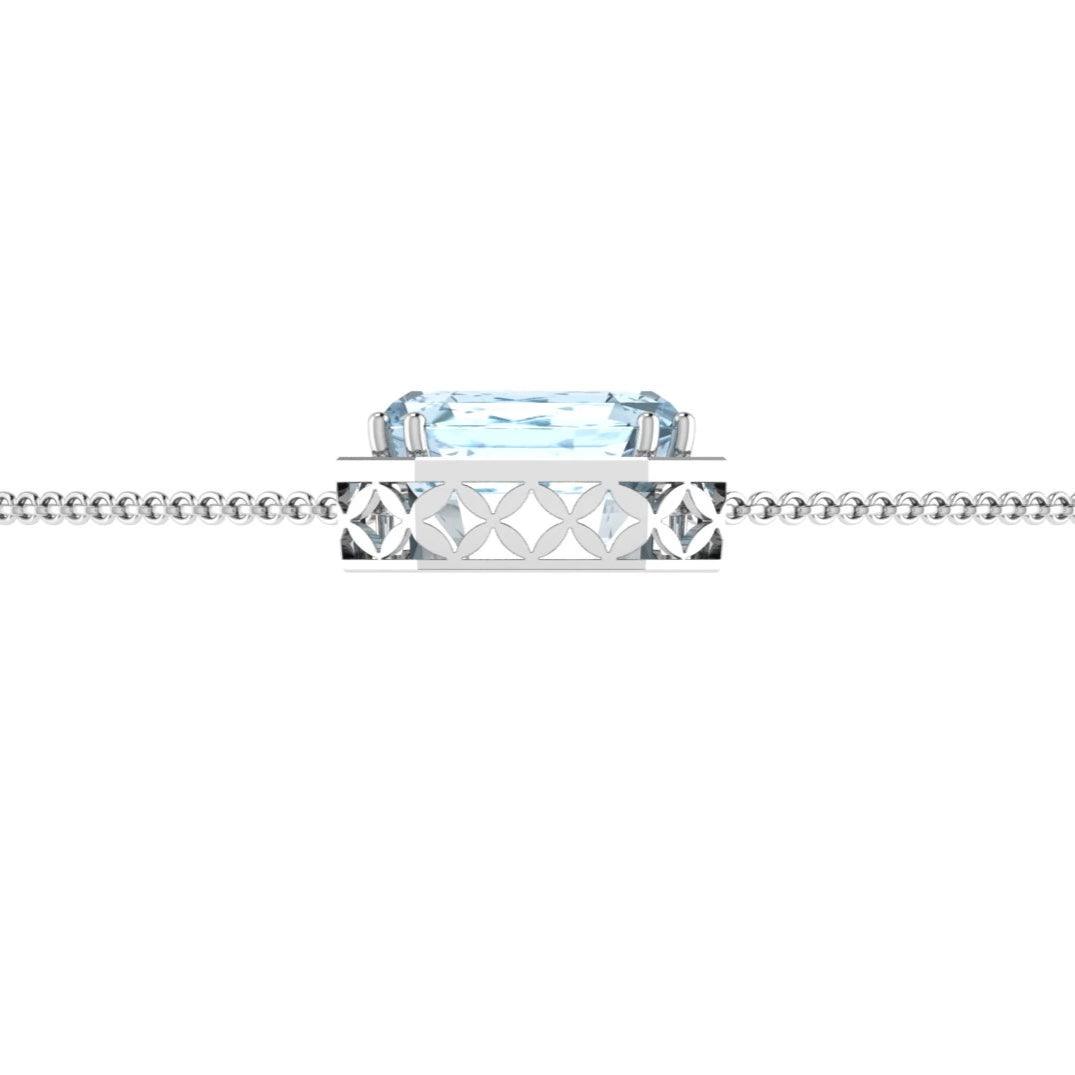 Aquamarine Emerald Cut Diamond Halo Pendant - Thenetjeweler
