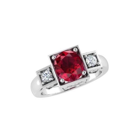 Ruby and Diamond Three Stone Ring - Thenetjeweler