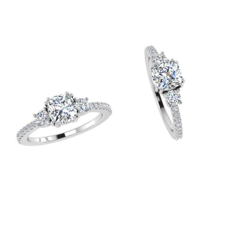 Three Stone Round Diamond Engagement Ring - Thenetjeweler
