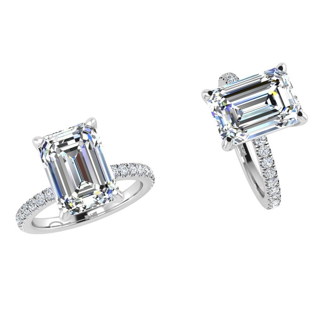 Emerald Cut Diamond Engagement Ring with 0.26 CT Side Stones - Thenetjeweler