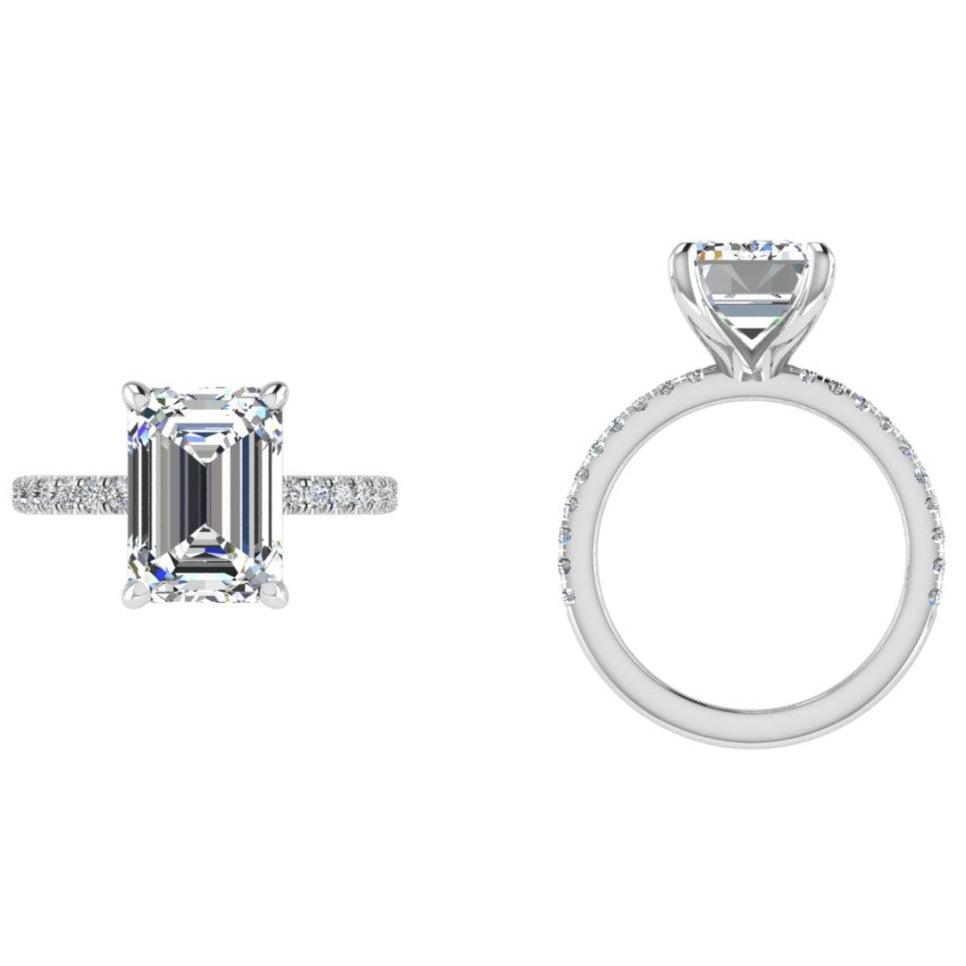 Emerald Cut Diamond Engagement Ring with 0.26 CT Side Stones - Thenetjeweler