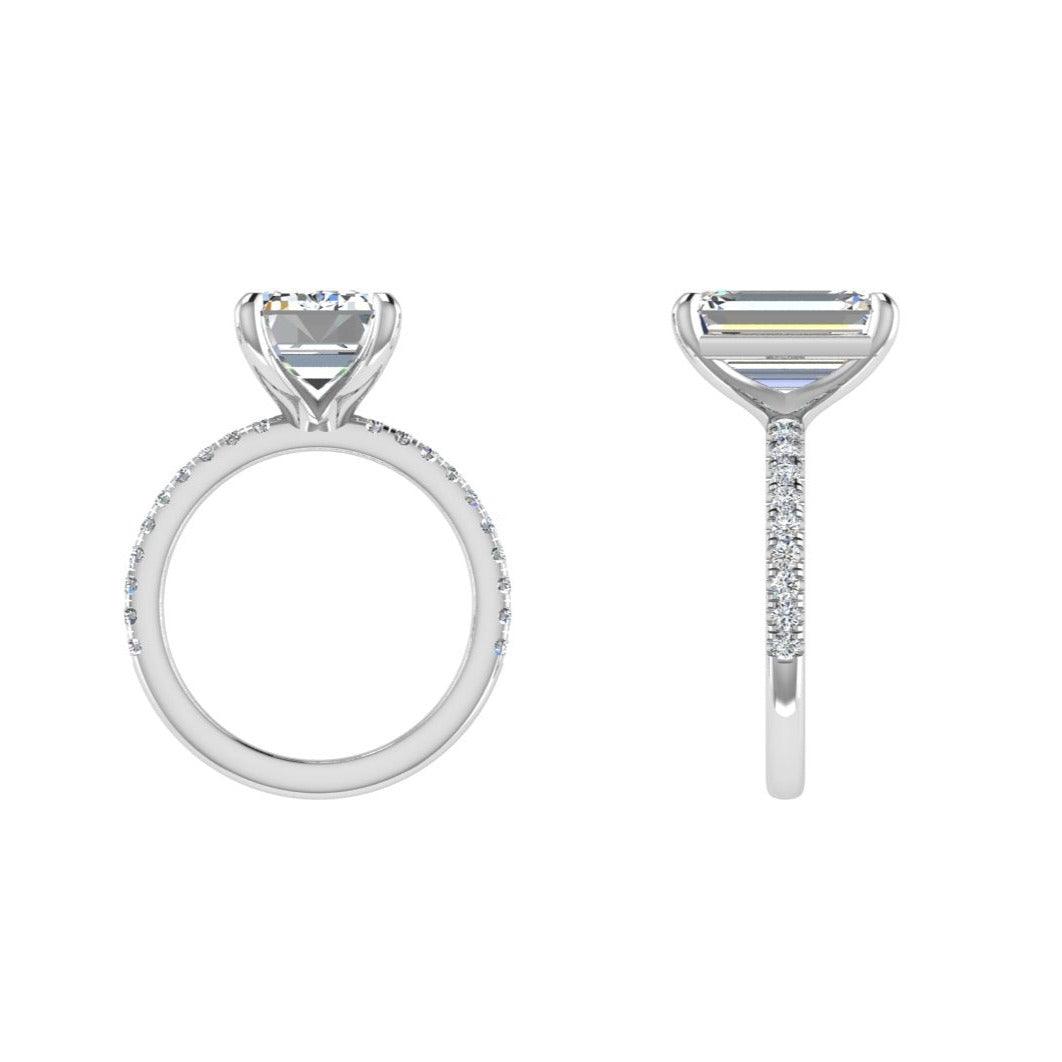 Emerald Cut Diamond Engagement Ring with 0.26 CT Side Stones - Thenetjeweler