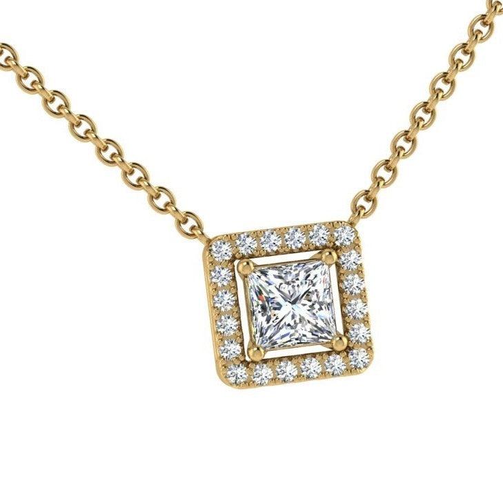 Princess Diamond Halo Pendant - Thenetjeweler