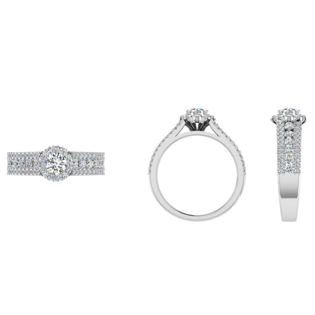 Custom made Halo Three Row Diamonds Ring - Thenetjeweler