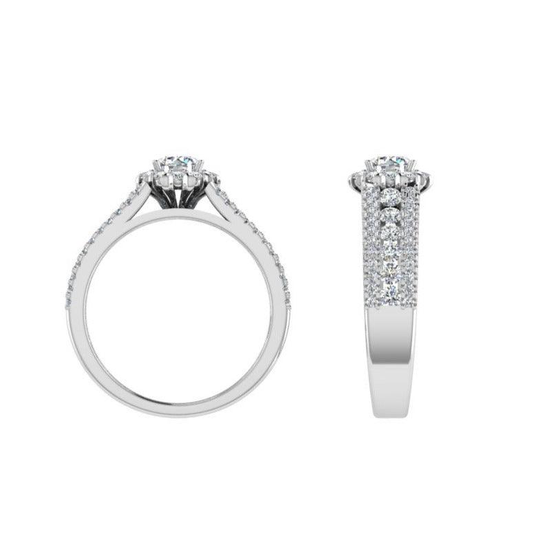 Halo Three Row Diamonds Ring - Thenetjeweler