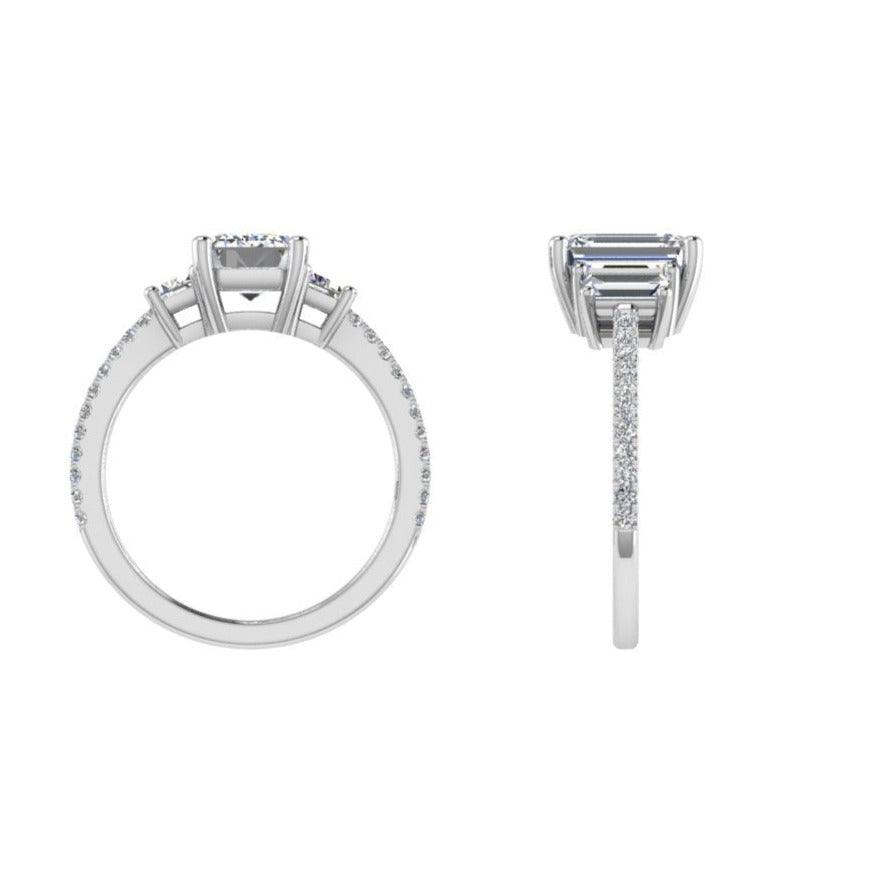 Three Stone Emerald Cut Diamond Ring - Thenetjeweler