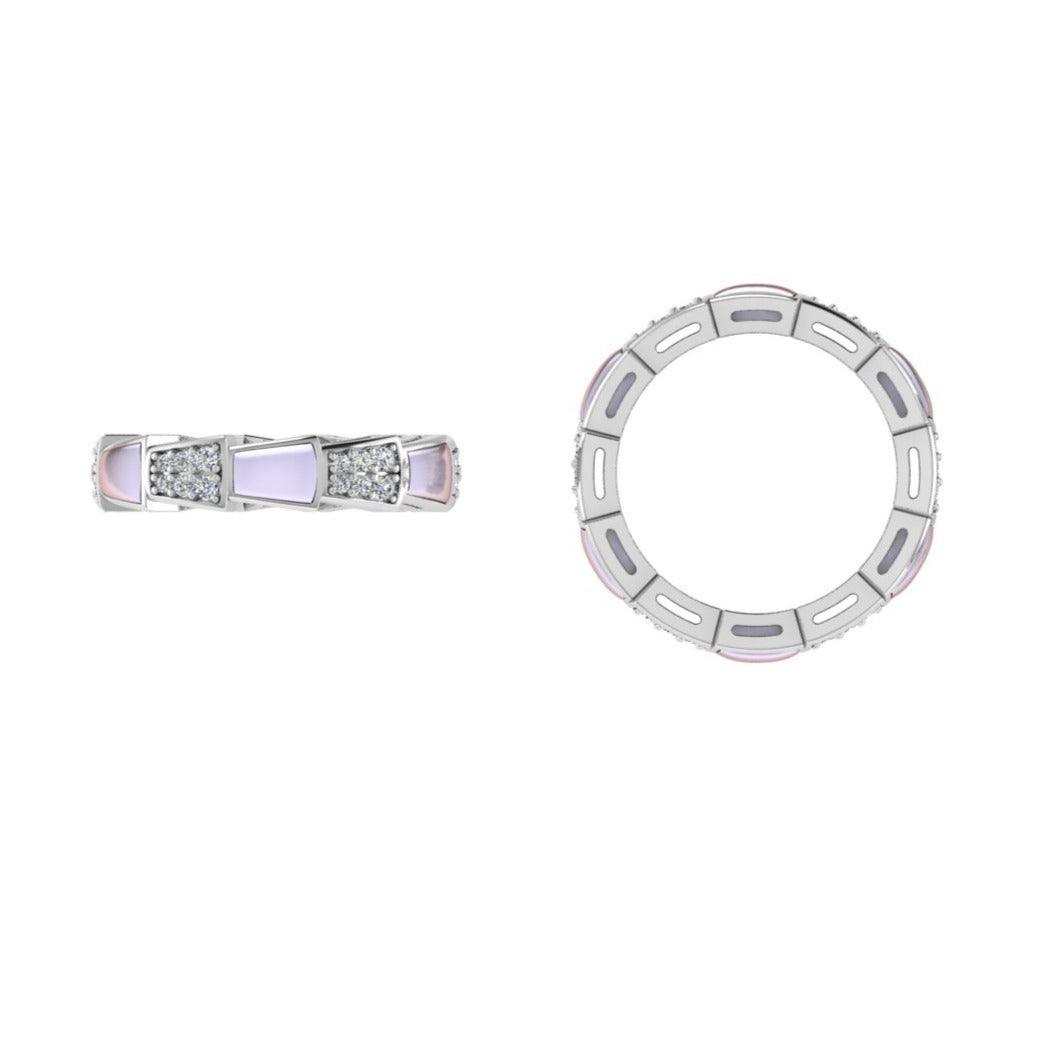 Mother of Pearl and White Diamonds Band Ring - Thenetjeweler