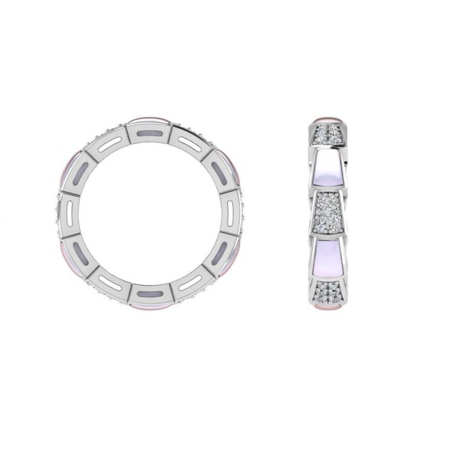 Mother of Pearl and White Diamonds Band Ring - Thenetjeweler