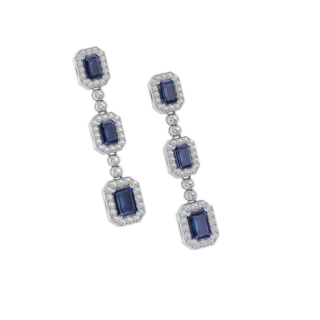 Emerald cut Sapphire 1 carat Diamond Halo earrings - Thenetjeweler