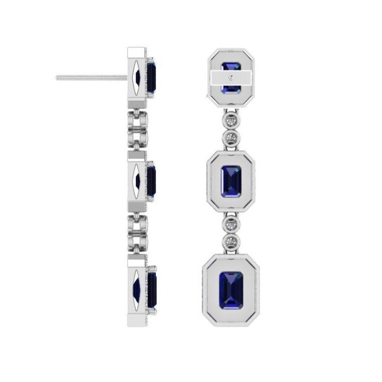Emerald cut Sapphire 1 carat Diamond Halo earrings - Thenetjeweler