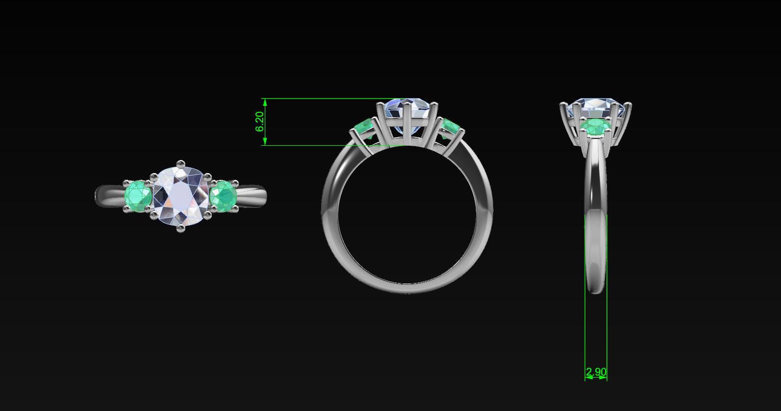 Emeralds and Diamond Trinity Ring - Thenetjeweler