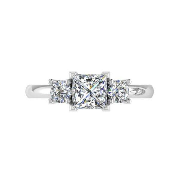 Three Stone Princess Diamond Engagement Ring 18K Gold - Thenetjeweler