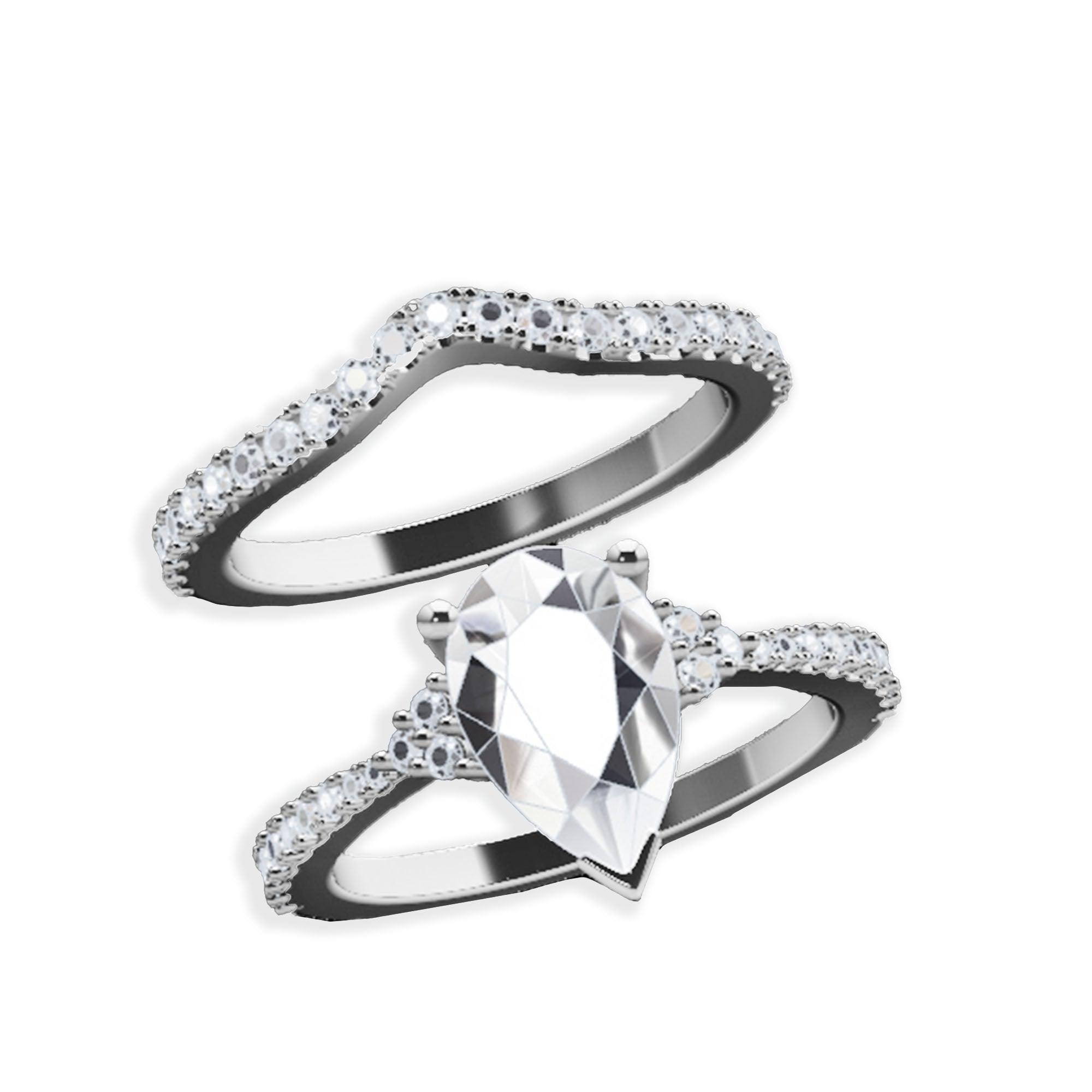 V Shape Diamond Matching Band Bridal Set - Thenetjeweler