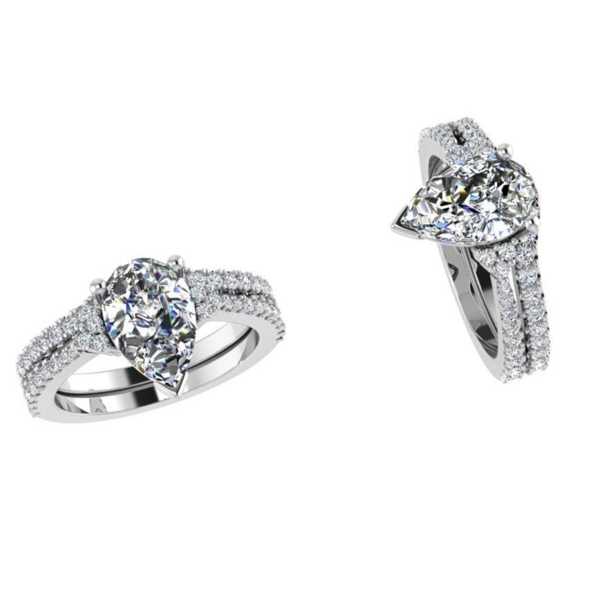 V Shape Diamond Matching Band Bridal Set - Thenetjeweler