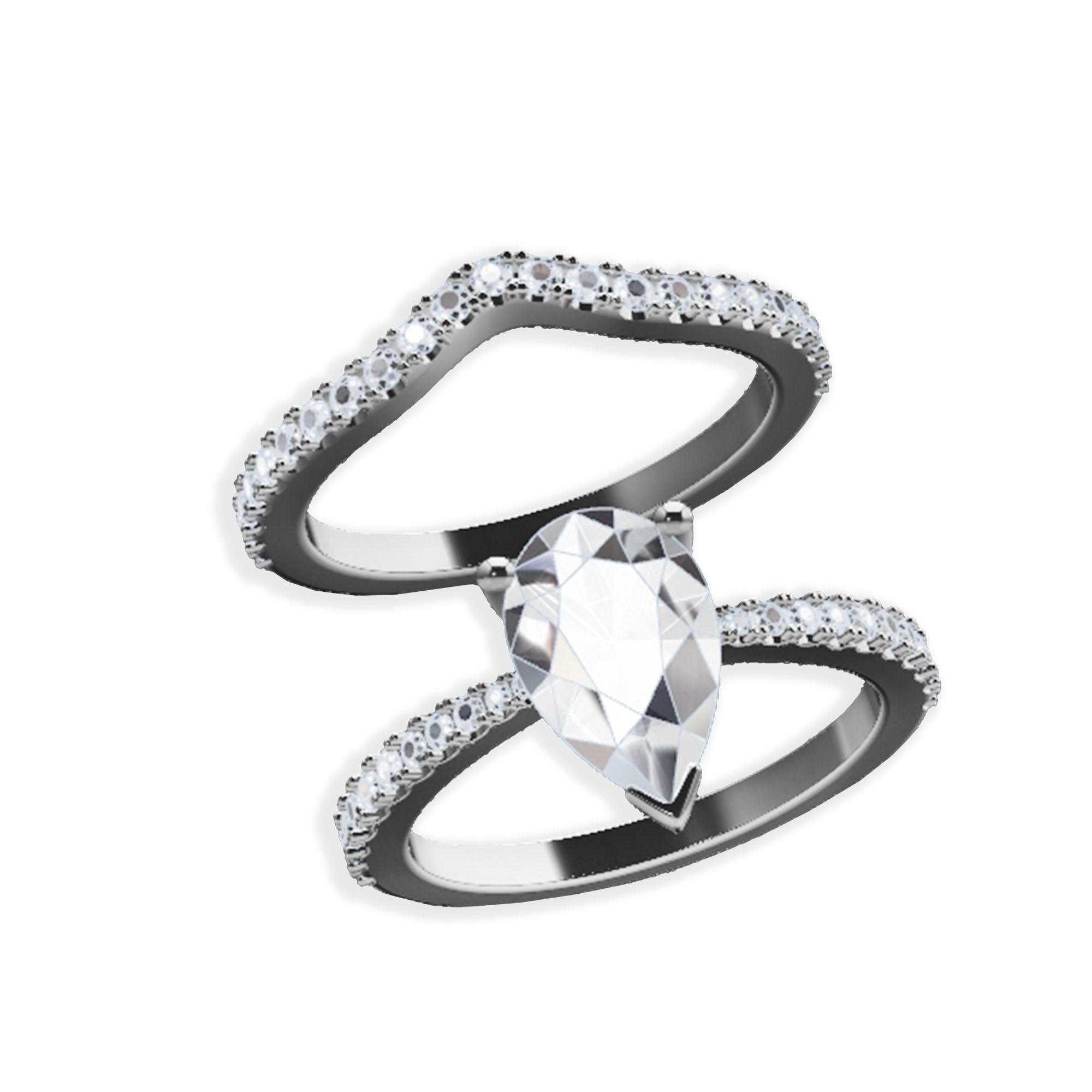 Engagement Ring 11x7mm Pear Cut Stone V Shape Diamond Matching Band Bridal Set - Thenetjeweler