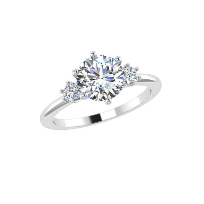 Round Diamond 3 Stone Engagement Ring and Wedding Band Set - Thenetjeweler