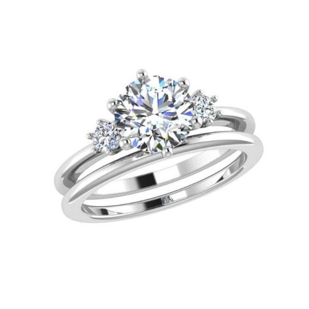 Round Diamond 3 Stone Engagement Ring and Wedding Band Set - Thenetjeweler