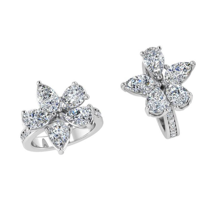 Pear Shape Diamond Flower Ring with Side Stones - Thenetjeweler