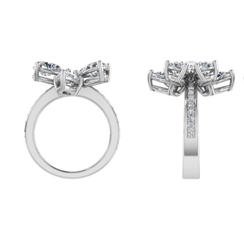 Pear Shape Diamond Flower Ring with Side Stones - Thenetjeweler