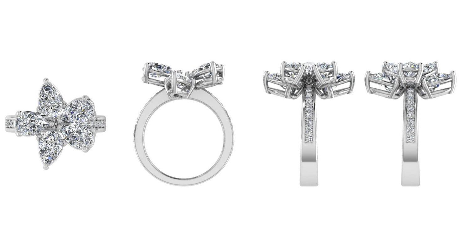 Pear Shape Diamond Flower Ring with Side Stones - Thenetjeweler