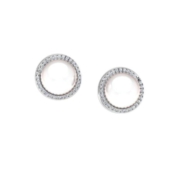 10mm Pearl and Diamond Halo Stud Earrings - Diamond Earrings